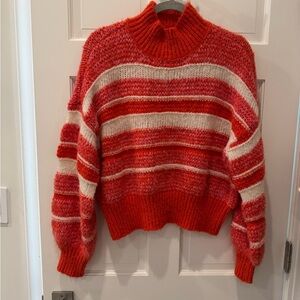 Vero Moda Red and Cream Chunky Knit Turtleneck Sweater